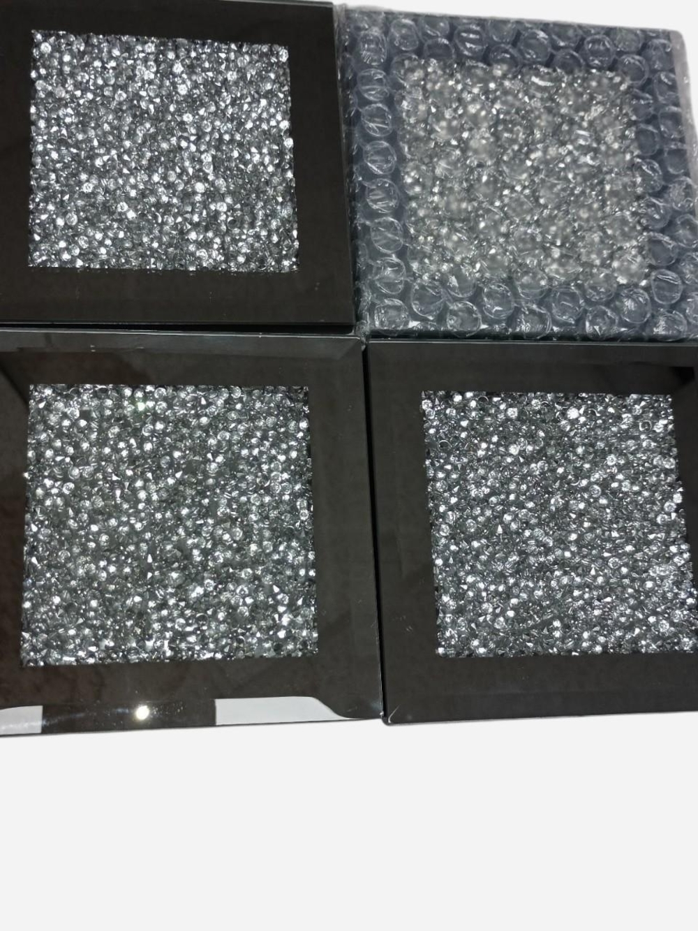 Sparkling Rhinestone Accent Tile Coasters - Silver Glitter Squares
